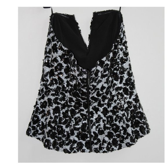 GUESS, Black and White Sequin Bustier Peplum, Size M - Picture 2 of 4